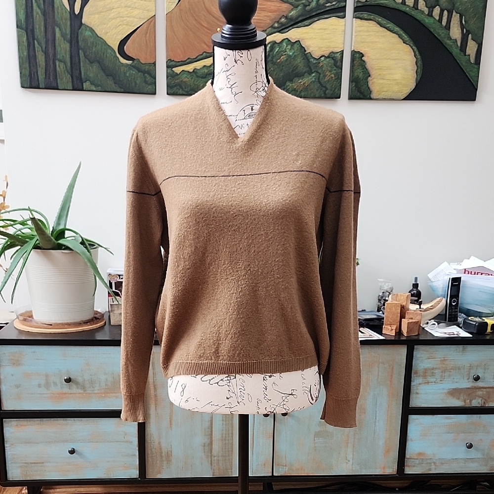 Yves Saint Laurent Tan V-Neck Sweater